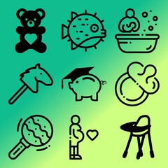 Vector icon set  about baby with 9 icons related to yellow, rhino, mother, color and icon