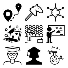 Vector icon set  about education with 9 icons related to campus, mobile, speaker, colorful and structure
