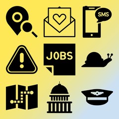 Vector icon set  about business with 9 icons related to asia, plan, connecting, brick and location