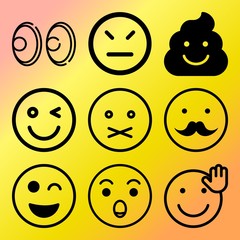 Vector icon set  about emoticon with 9 icons related to comic, finger, heap, poop and toilet