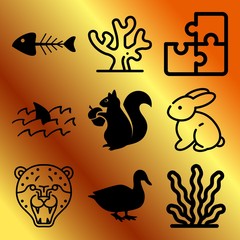 Vector icon set  about animals with 9 icons related to environment, flora, hunter, grass and eat