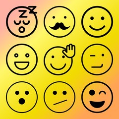 Vector icon set  about emoticon with 9 icons related to feeling, beautiful, button, fun and emoji