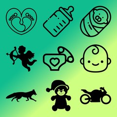 Vector icon set  about baby with 9 icons related to family, travel, flat, rider and healthy