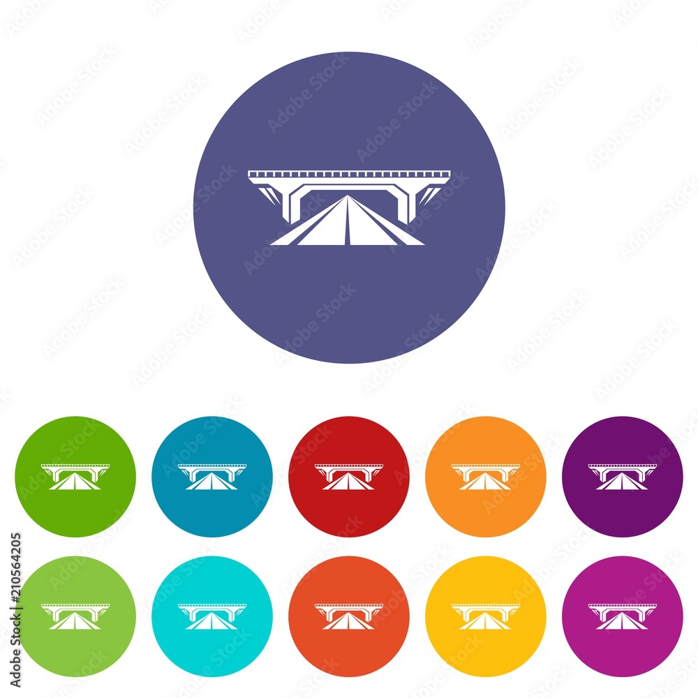 Poster concrete bridge icons color set vector for any web design on white background