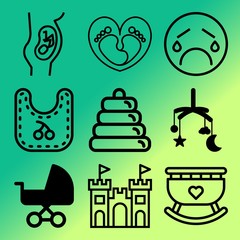 Vector icon set  about baby with 9 icons related to happy, preschool, one, leadership and fertility