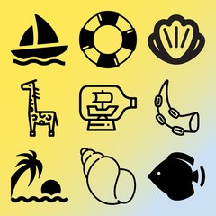 Vector icon set  about sea with 9 icons related to floating, owl, resort, natural and tentacle