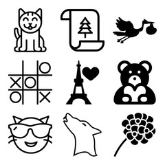 Vector icon set  about love with 9 icons related to room, gray, letter, leaf and sick