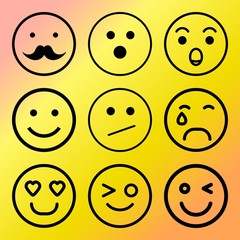 Vector icon set  about emoticon with 9 icons related to concept, flat, cheerful, emotions and depression