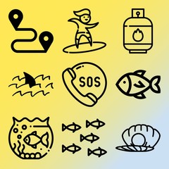 Vector icon set  about sea with 9 icons related to young, fill, technology, holiday and pearl