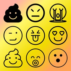 Vector icon set  about emoticon with 9 icons related to circle, intelligence, flat, white and sad