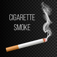 Creative vector illustration of realistic cigarette smoke isolated on transparent background. Art design different stages of burn. Abstract concept graphic element