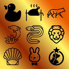 Vector icon set  about animals with 9 icons related to dog, bunny, strong, product and beak
