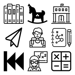 Vector icon set  about education with 9 icons related to black, art, block, blur and joy