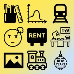 Vector icon set  about business with 9 icons related to happy, portrait, photo, coffee and card