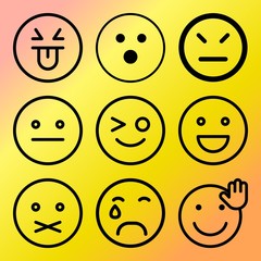 Vector icon set  about emoticon with 9 icons related to tongue, set, joke, smile and like