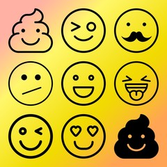 Vector icon set  about emoticon with 9 icons related to sketch, emotions, excrement, ball and fun