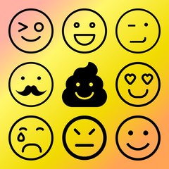 Vector icon set  about emoticon with 9 icons related to expression, emoticon, trendy, adult and brain