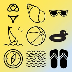 Vector icon set  about sea with 9 icons related to arrow, caucasian, thong, swimsuit and ball