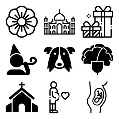 Vector icon set  about love with 9 icons related to mammal, floral, awaiting, bouquet and catholicism
