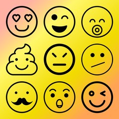 Vector icon set  about emoticon with 9 icons related to look, cartoon, mind, funny and happiness