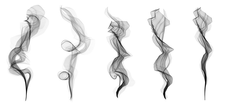 Creative vector illustration of delicate white cigarette smoke waves texture set isolated on transparent background. Art design. Abstract concept graphic element