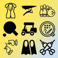 Vector icon set  about hobby with 9 icons related to attractive, aspirations, lift, parachute and snow
