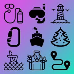 Vector icon set  about adventure with 9 icons related to transport, carbine, fir, street and sky