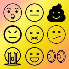 Vector icon set  about emoticon with 9 icons related to illustration, hand, web, message and funny