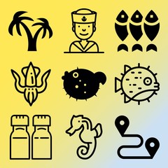 Fototapeta premium Vector icon set about sea with 9 icons related to paradise, lemon, summer, underwater and crocodile