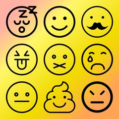 Vector icon set  about emoticon with 9 icons related to background, outline, love, cry and hand