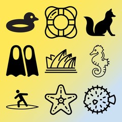 Vector icon set  about sea with 9 icons related to foot, bay, blowfish, support and white