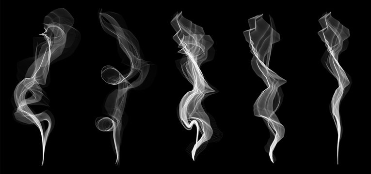 Creative vector illustration of delicate white cigarette smoke waves texture set isolated on transparent background. Art design. Abstract concept graphic element