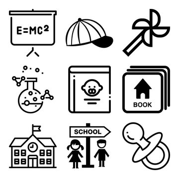 Vector icon set  about education with 9 icons related to scientific, picture, knowledge, notepad and stick