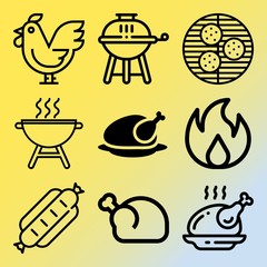 Vector icon set  about barbecue with 9 icons related to inferno, icon, fire, beef and fireplace