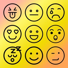Vector icon set  about emoticon with 9 icons related to angry, fun, beautiful, smile and joy
