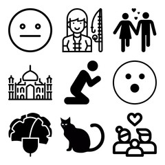 Vector icon set  about love with 9 icons related to book, mahal, isolated, floral and holy