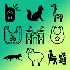 Vector icon set  about baby with 9 icons related to small, rhino, background, view and symbol