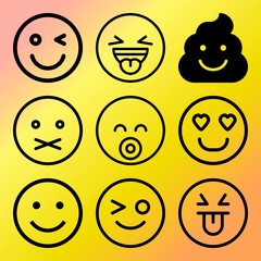 Vector icon set  about emoticon with 9 icons related to shit, poo, man, mind and character