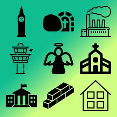 Vector icon set  about building with 9 icons related to work, young, westminster, girl and fly
