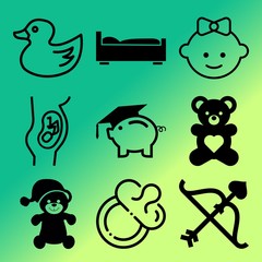 Vector icon set  about baby with 9 icons related to waiting, nature, pregnant, game and sign