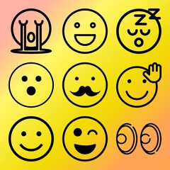 Vector icon set  about emoticon with 9 icons related to emotion, sadness, button, head and black