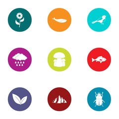 Wild mountain icons set. Flat set of 9 wild mountain vector icons for web isolated on white background