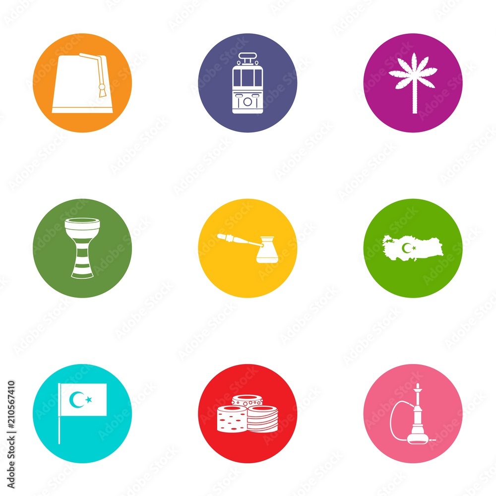 Poster east end icons set. flat set of 9 east end vector icons for web isolated on white background