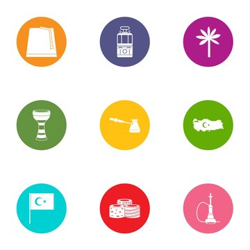 East end icons set. Flat set of 9 east end vector icons for web isolated on white background