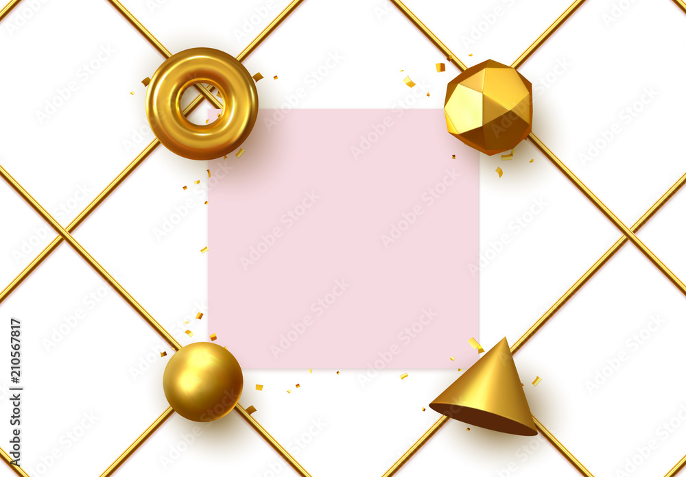 Aufkleber bright frame with 3d geometric elements with place for text