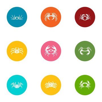 Crustacean icons set. Flat set of 9 crustacean vector icons for web isolated on white background