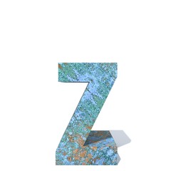 Conceptual old rusted metal font or type, iron or steel industry piece isolated white background. Educative rusty material, aged vintage surface, worn damaged paint as 3D illustration rough surface