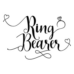 Ring Bearer - Hand lettering typography text in vector eps 10. Hand letter script wedding sign catch word art design with diamond ring.  Good for scrap booking, posters, textiles, gifts, wedding sets.