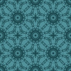 Fototapeta na wymiar Decorative Square Template for Fabric Print. Azhure floral seamless pattern. Vector illustration. For fabric, bandana, carpet, shawl design.