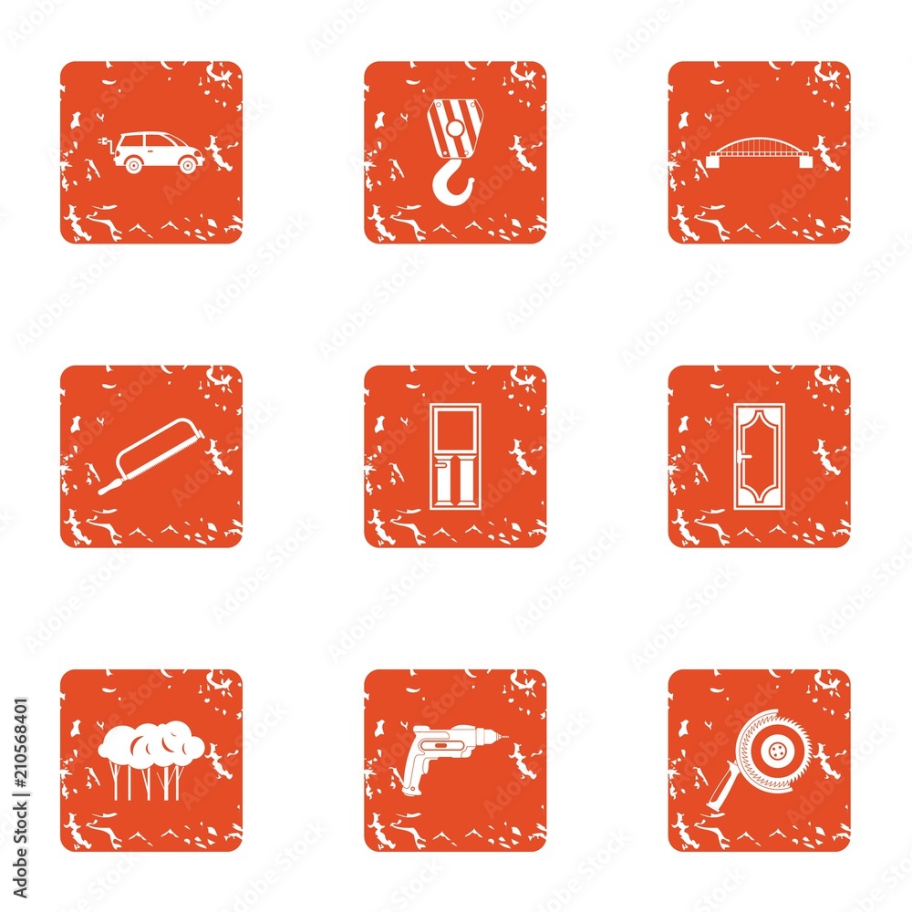 Poster construction of bridge icons set. grunge set of 9 construction of bridge vector icons for web isolat